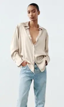 ZARA Satin Button Down Blouse