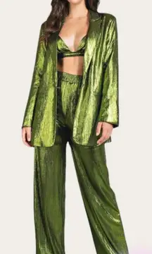 Boutique Shiny 3 piece suit Set. Pants, Blazer, Bikini Top Set - Large by RIVIR