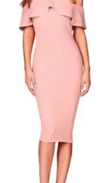 Nookie HERMOSA Off Shoulder Ruffle‎ MIDI DRESS in Blush | NWT| SMALL