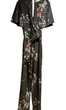 Viv L'Eroa Jumpsuit Women's Size Small Flutter Sleeve Floral Bird