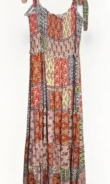 Abel The Label Anthropologie Dress Patchwork Bright Maxi Beach Smock Boho Cottag