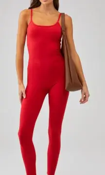BEYOND YOGA Uplevel Space Dye Midi Jumpsuit in Ruby Red Heather Size Medium