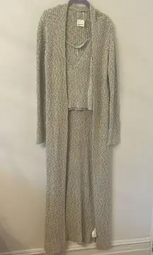 Free People Oatmeal Tan Long Knit Duster Boho Marled Cardigan Sweater Size M