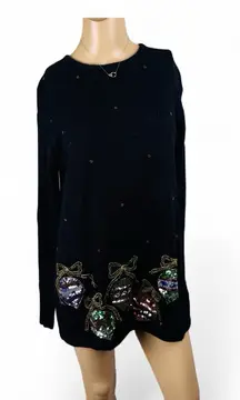 Karen Scott Evening Beaded Christmas Ornament Holiday Sweater Sz Small Vintage