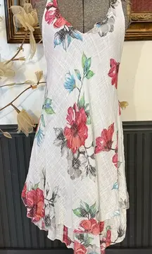 Tempo Paris 100% Cotton Asymmetrical Tiered Floral Flowy Dress Sz Small 💚🍄