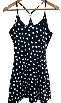 Outdoor Voices Dress Black White Polka Dot Athletic Racerback Sleeveless Shorts
