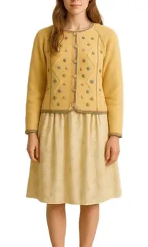 Sportworld Butter Wool Button Front Embroidered Patterns Long Sleeve Cardigan‎ L