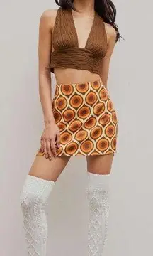 Cider Brown and orange circular retro pattern mini skirt never worn