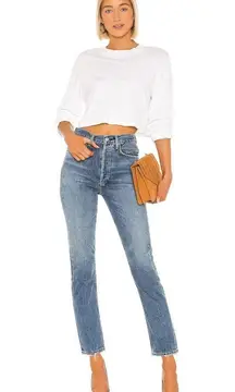 AGOLDE Riley High Rise Straight Jeans With Distressing