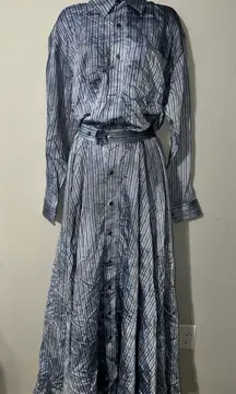 Faith Connexion Sky Stripe Silk Viscose Shirt Dress Suit Set NWT Size M NWT