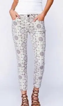 Free People Sundial Jeans 26 Printed Skinny Cropped Ivory Taupe