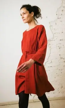 $216 NWT Kin Studio XS S Dervish Dress Lagenlook Organic Cotton Fair Trade Rust