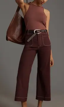 Anthropologie The Colette Merrick White Contrast-Stitch Cropped Wide-Leg Pant 24