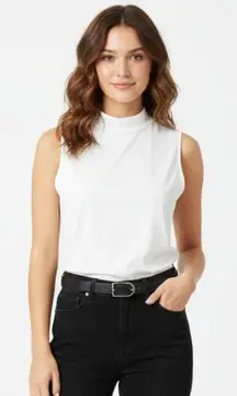 Foschini Ivory Sleeveless Mock Turtleneck Sleeveless Tee T Shirt Top NEW L