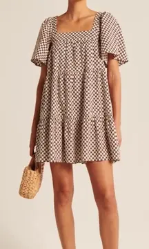 Abercrombie Women’s Medium Brown Checkered Trapeze Mini Dress New NWT