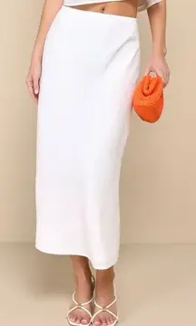 NWT Lulus Women's Pleasant Poise White High-Rise A-Line Midi Skirt Size L