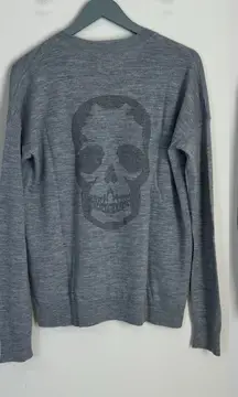 Zadig & Voltaire Skull Studded 100% Merino Wool Sweater Gray Grunge streetwear