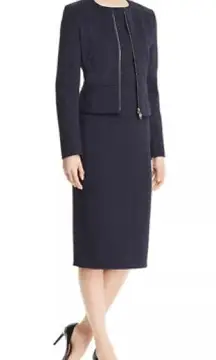 BOSS Hugo Boss Skirt Suit Womens 8 Navy Blue Jekalana 2-piece Glen-check Zip