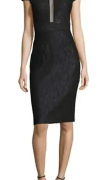 Lela Rose black shimmery Sheer-Panel Cap-Sleeve Cocktail Dress size 12