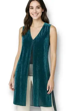 BCBGMAXAZRIA M Green Velvet Tunic Top High Low Split Side Sheer Goth Boho Chic