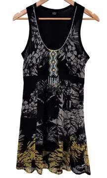 Desigual Dress Black Floral‎ Sleeveless Beaded Resortwear