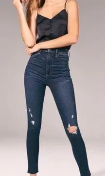 Abercrombie Ultra High Rise Super Skinny // distressed dark wash raw hem