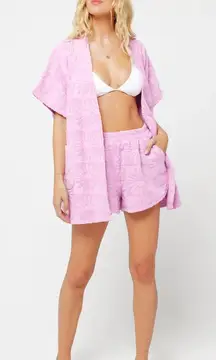 L Space Womens M Soleil Shorts Rosebud‎ Terry Cloth Drawstring Lounge Sunflower