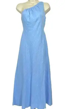 Fortunate One Blue One Shoulder Linen-blend Maxi Dress women sz L