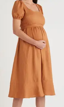 Quince 100% European linen maternity midi dress terracotta Thanksgiving NO BELT
