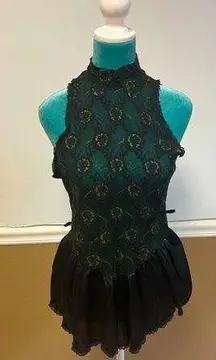 Vintage Sears Black Lace Floral Romper Teddy – Size L Snap Bottom & Keyhole Back