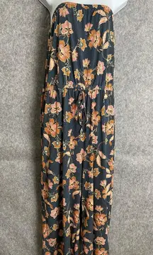 Floral Strapless Jumpsuit Wide Leg Smocked Waist Boho Festival Romper M