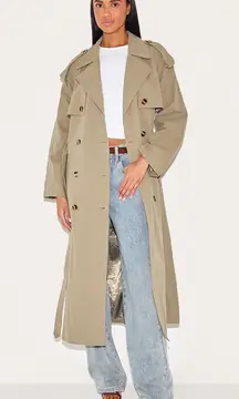 Pretty Little Things Khaki Belted Double Breasted Trench Coat US 6