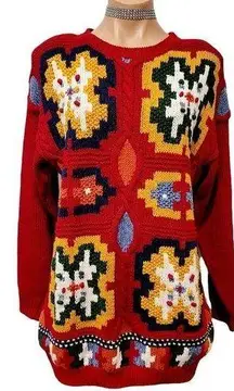 Vintage 80's retro print granny grannycore SWEATER MEDIUM