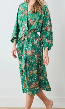 PRINTFRESH Bagheera Robe in Animal Print and Forest Green. One Size *No Belt*