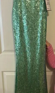 Green Sequin Floor Length Slit Prom Dress