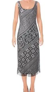 SLNY metallic crochet fringe dress