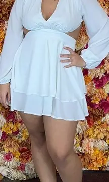 White Long Sleeve Romper Dress 