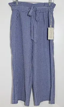 Joie‎ Blue And White Gingham Paper-bag Wide Leg Pants Belted Size Medium