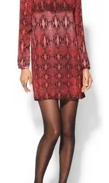 BB Dakota Red & Black Ikat Snake Print Long Sleeve Shift Dress XS