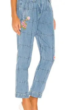 Loveshackfancy Women Embroidered Floral Marika High Rise Denim Ankle Jeans Sz 10