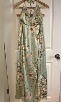 Sweet Lemon Dress Women's Small Sage Floral Sweet Visionaries Halter Open Back