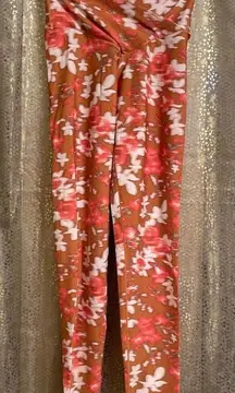 Aerie OFFLINE Burnt Orange Floral Fall Crossover Hi waist 7/8 Leggings, Medium