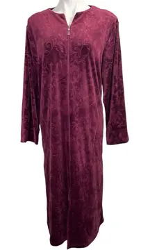 Miss Elaine Zip-Up Robe size Med long‎ sleeve maroon house dress (read disc)