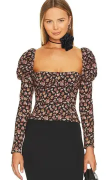 WeWoreWhat Long Sleeve Corset Top in Baby Floral Black Multi
size 6 BNWT