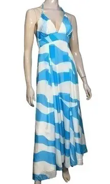 Adam Lippes Plus Eve Women’s Size 2 Ivory Blue Wavy Striped Silk Full Maxi Dress