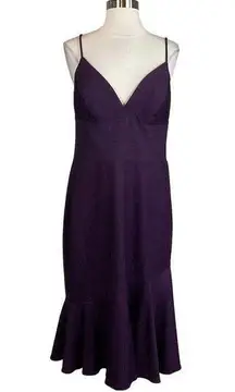 Avery G Women's Cocktail Dress Size 14 Purple Metallic Sleeveless Midi Sheath