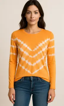 Aqua Orange White Tie Dye Long Sleeve Top Women’s Small Soft Stretch Boho