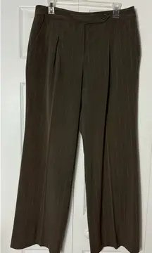 Larry Levine Brown Pinstripe Tailored Dress Pants Stretch Straight Leg Petite 12