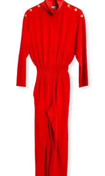 VTG Saks Fifth Avenue Orange Velour Long Sleeve Zip Front Collar Jumpsuit, sz. L