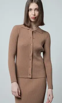 Max Mara Weekend Papiro Rib Knit Cardigan Brown Size L Quiet Luxury Minimalist